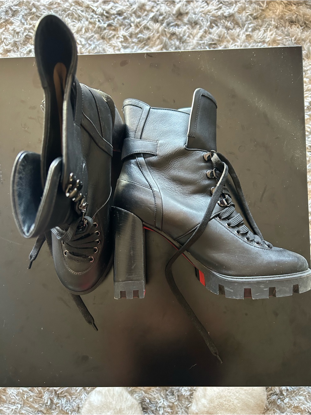 Christian Louboutin Macadamia 100 Buckled Leather Black Lace-Up Ankle Boots 41 - Picture 7 of 12